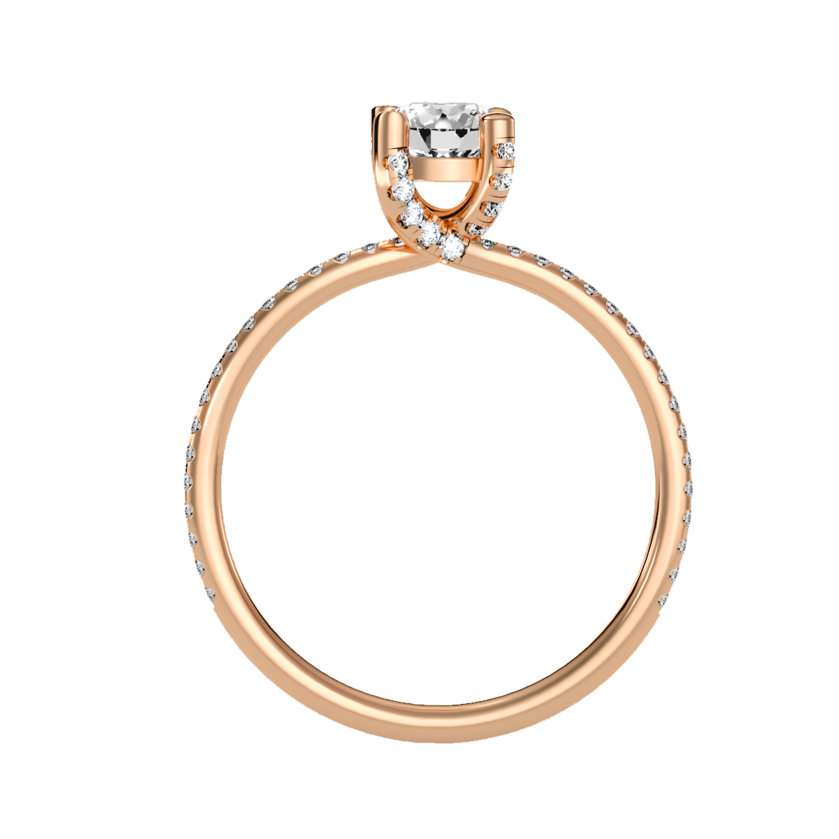 Rose Gold Hidden Halo Diamond Engagement Ring With Pav Band - One