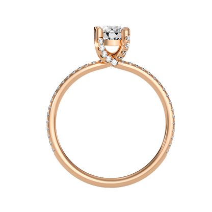 Rose Gold Hidden Halo Diamond Engagement Ring With Pav Band - One