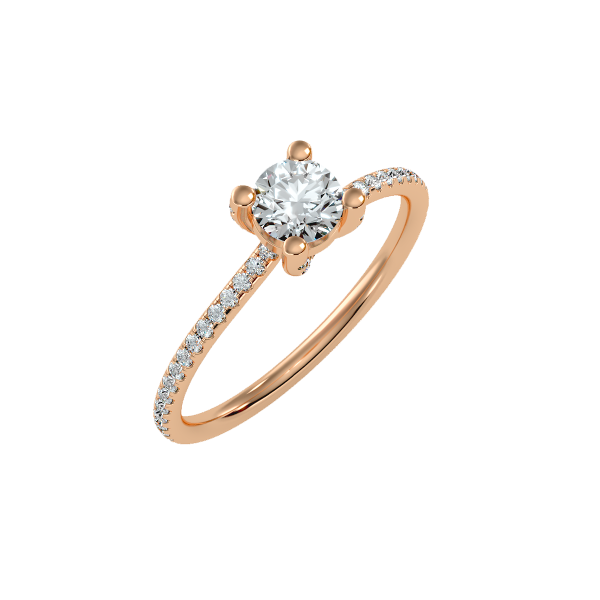 Rose Gold Hidden Halo Diamond Engagement Ring With Pav Band - Three