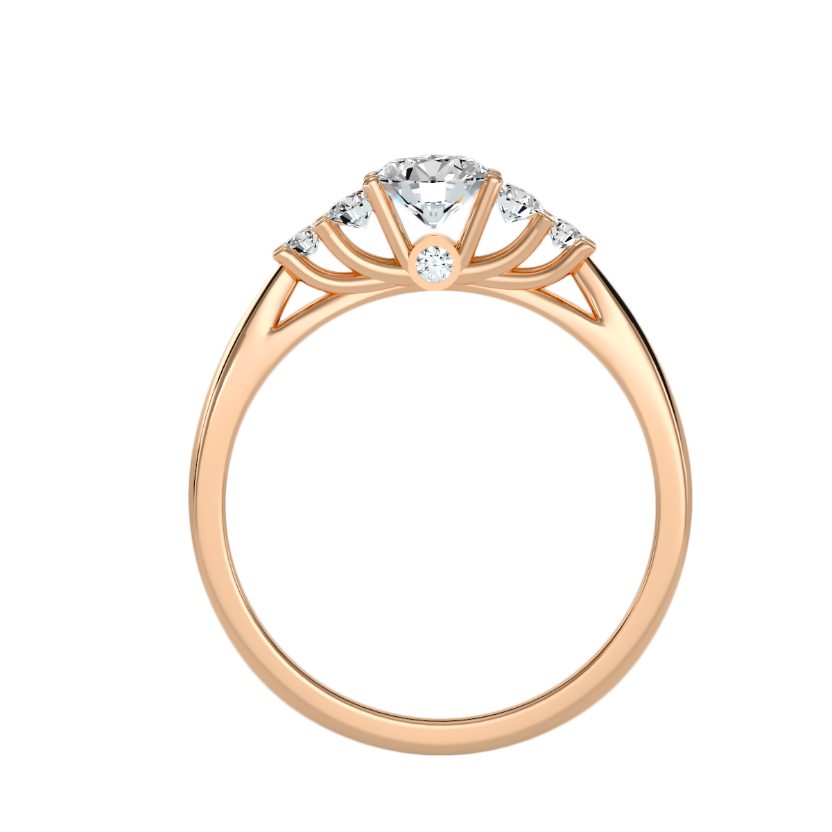 Rose Gold Diamond Engagement Ring With Side Stones And Crown Setting - One