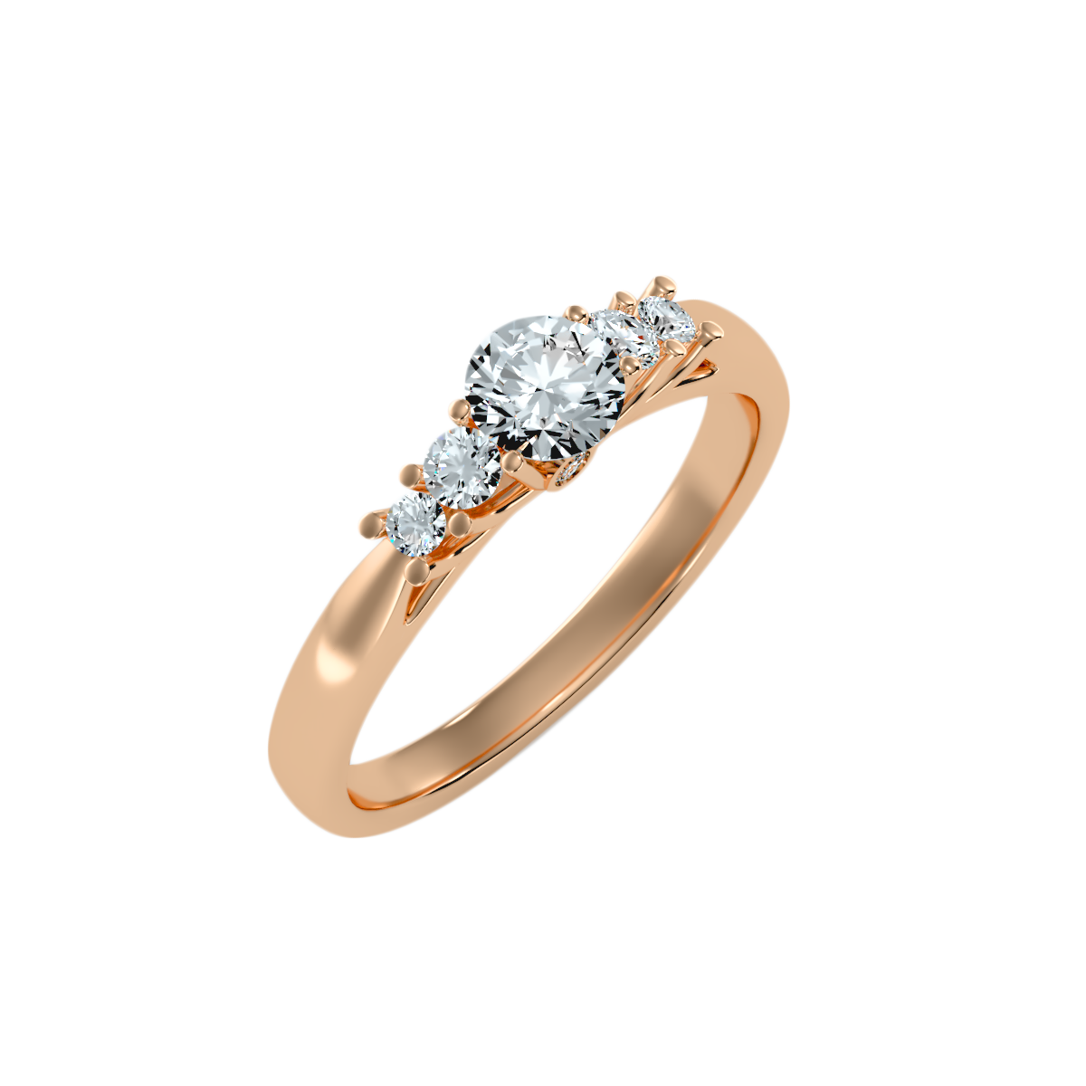 Rose Gold Diamond Engagement Ring With Side Stones And Crown Setting - Three