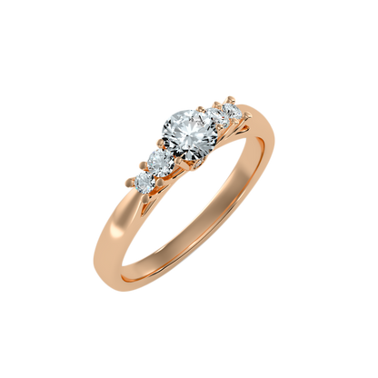Rose Gold Diamond Engagement Ring With Side Stones And Crown Setting - Three