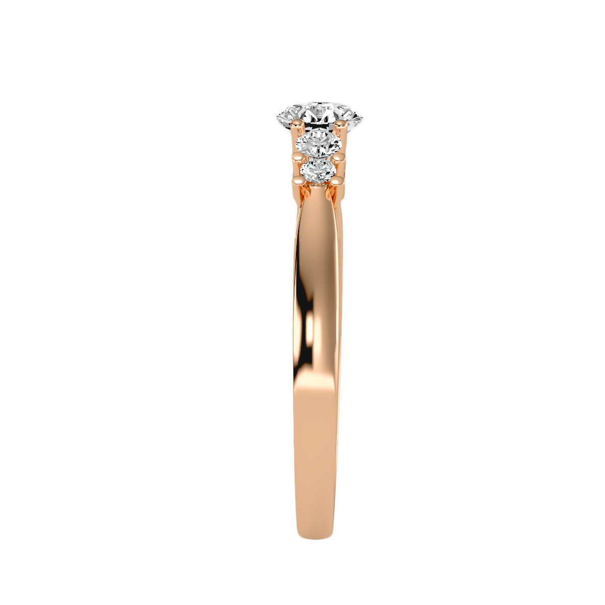 Rose Gold Diamond Engagement Ring With Side Stones And Crown Setting - Four