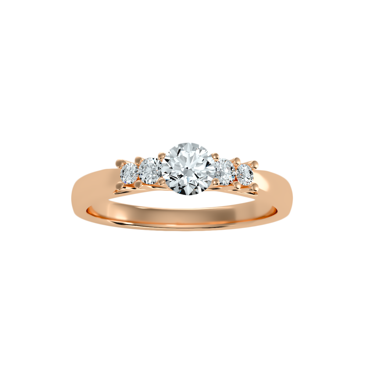 Rose Gold Diamond Engagement Ring With Side Stones And Crown Setting - Five