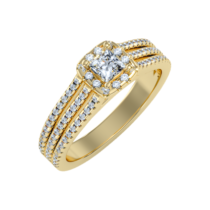 Rustic Halo Solitaire Ring In 925 Sterling Silver - Ten