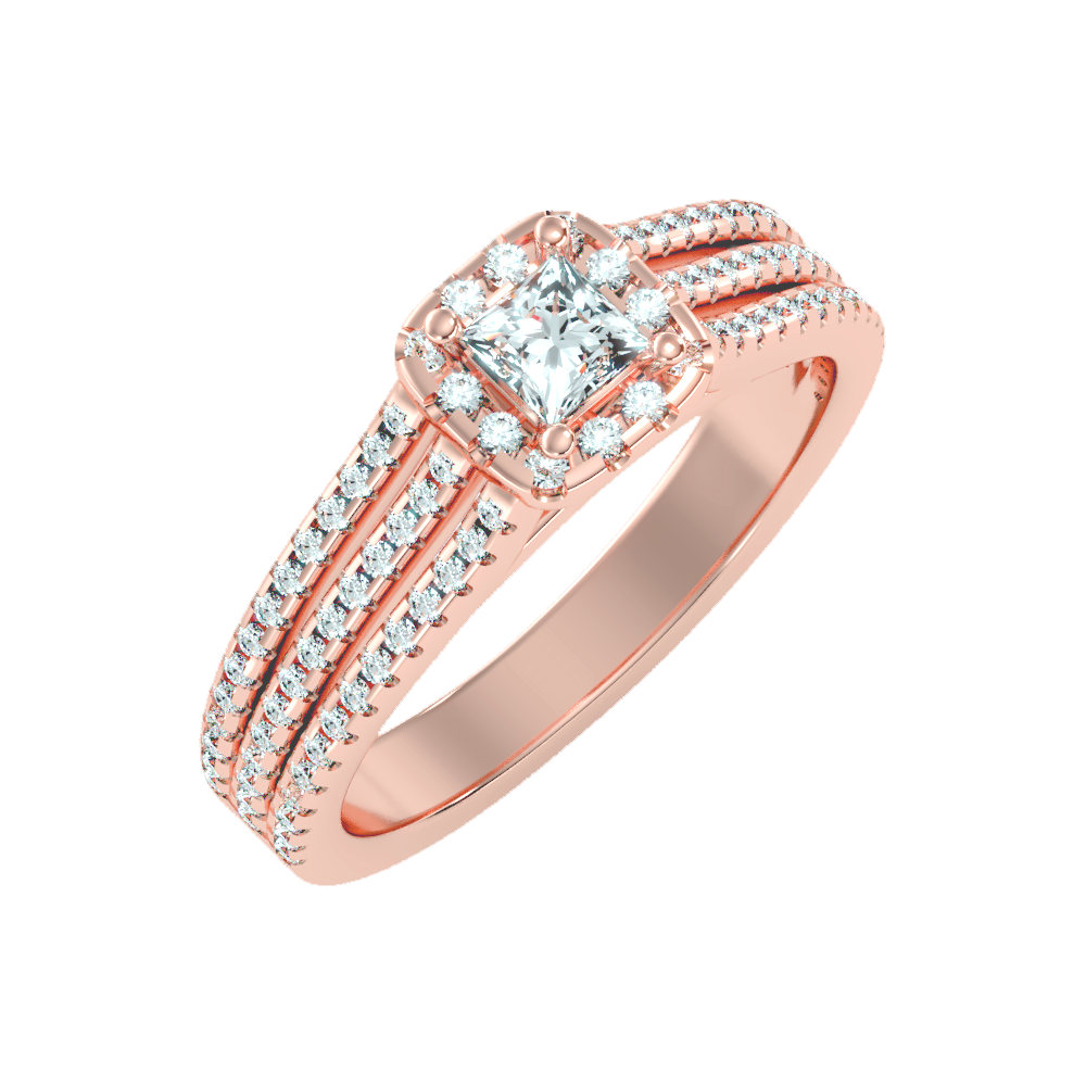 Rustic Halo Solitaire Ring In 925 Sterling Silver - Two