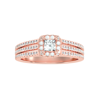 Rustic Halo Solitaire Ring In 925 Sterling Silver - Four