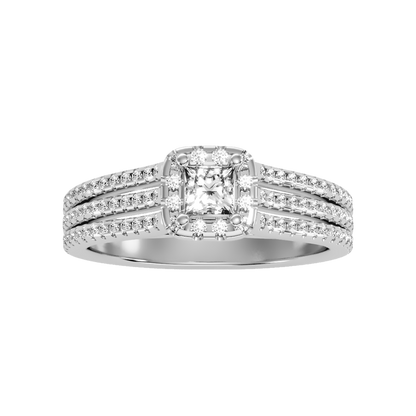 Rustic Halo Solitaire Ring In 925 Sterling Silver - Seven