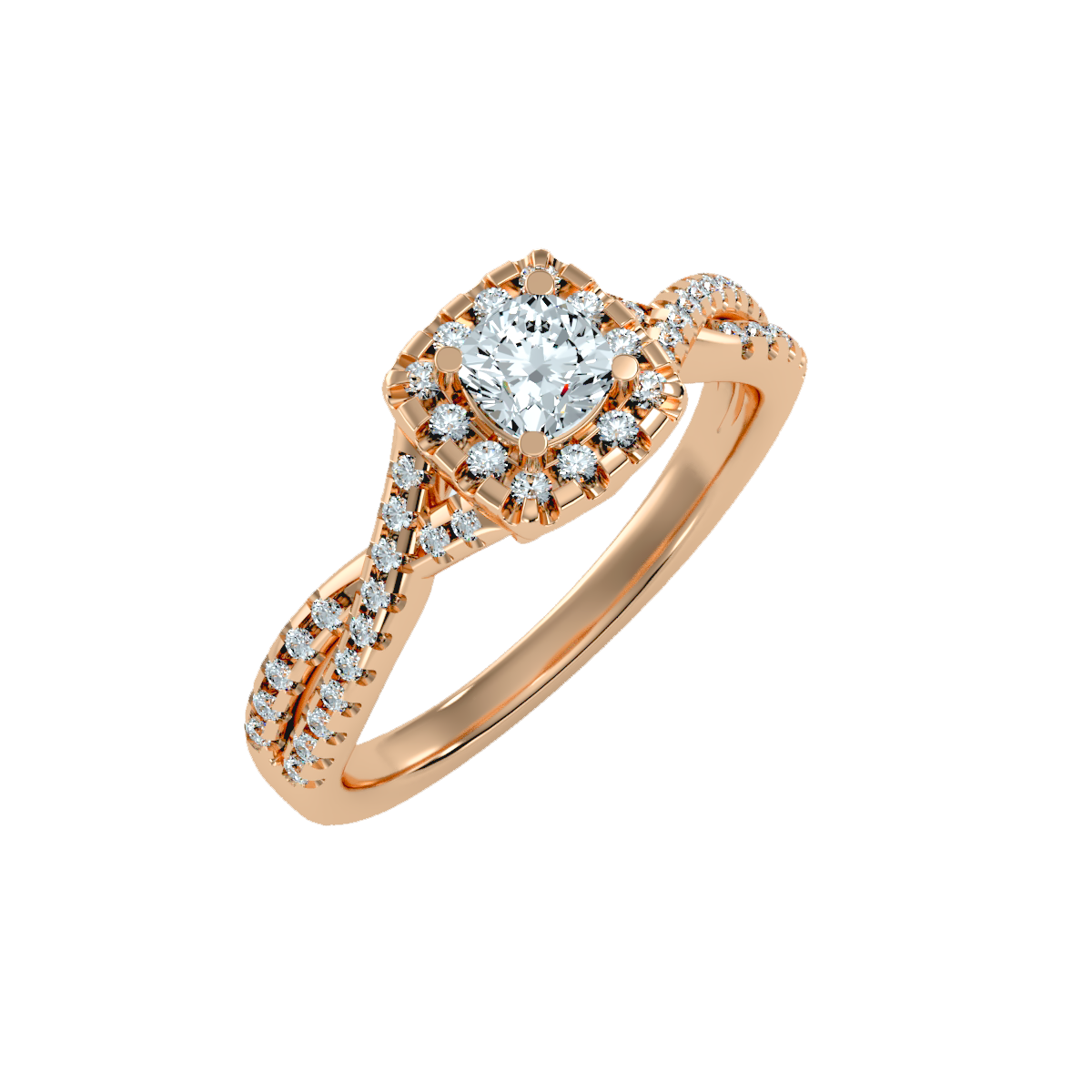 Rose Gold Cushion Halo Diamond Engagement Ring With Filigree Detail - Five