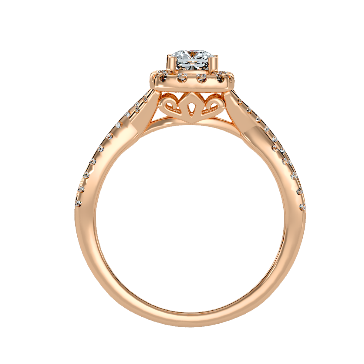 Rose Gold Cushion Halo Diamond Engagement Ring With Filigree Detail - One