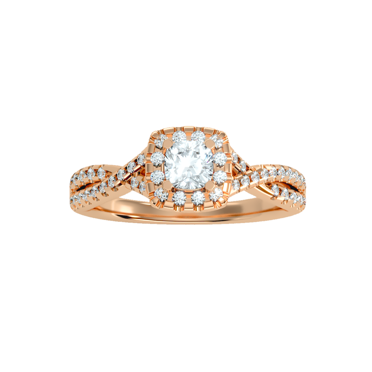 Rose Gold Cushion Halo Diamond Engagement Ring With Filigree Detail - Four