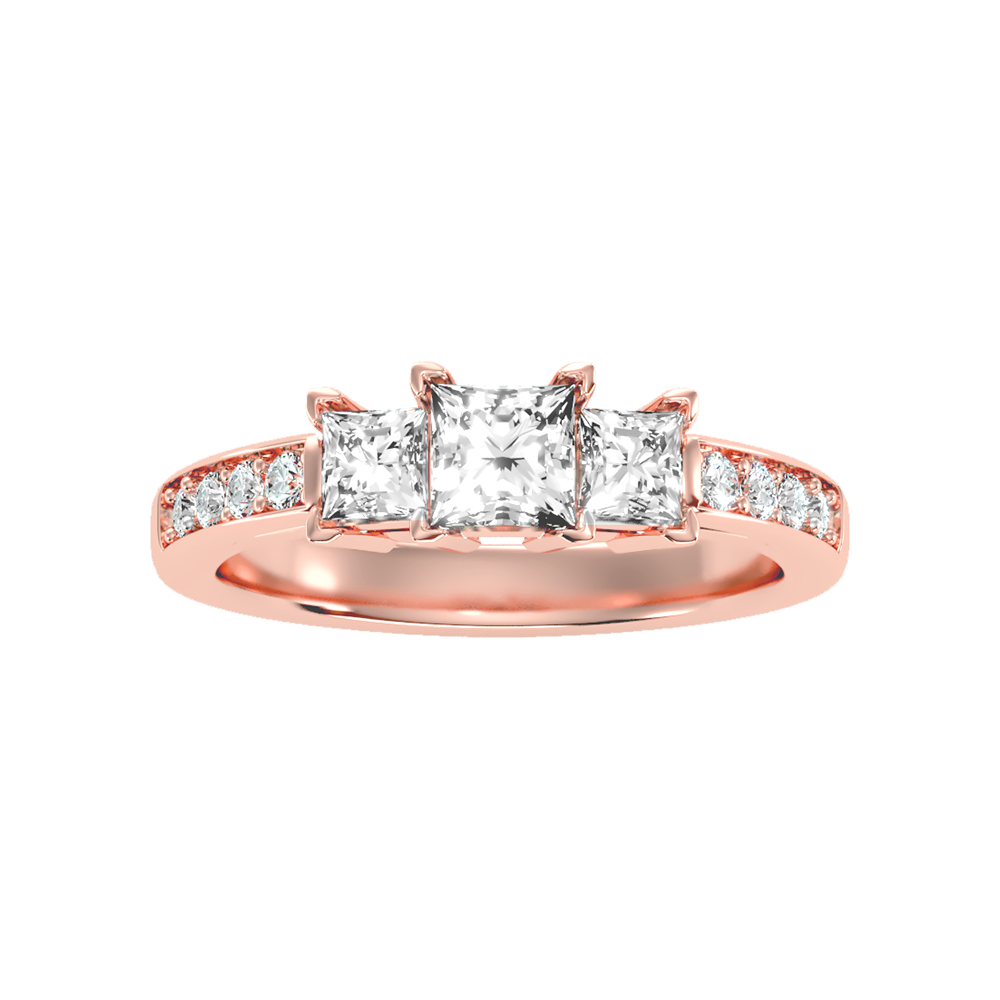Scintillating Tri Stone Ring In 925 Sterling Silver - Two