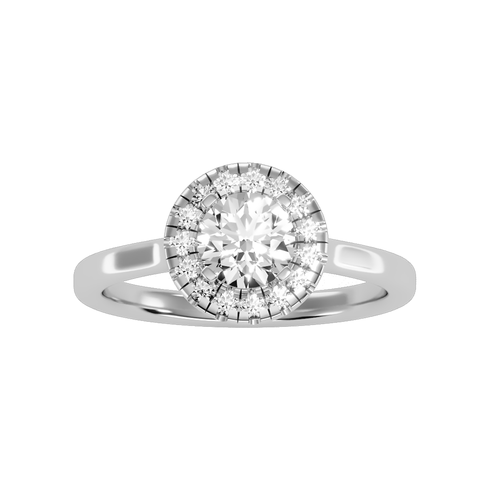 Serene Classic Halo Diamond Engagement Ring In 925 Sterling Silver - Three