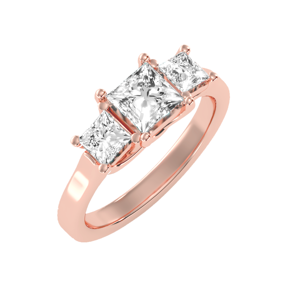 Sparkling Diamond Tri Stone Ring - One