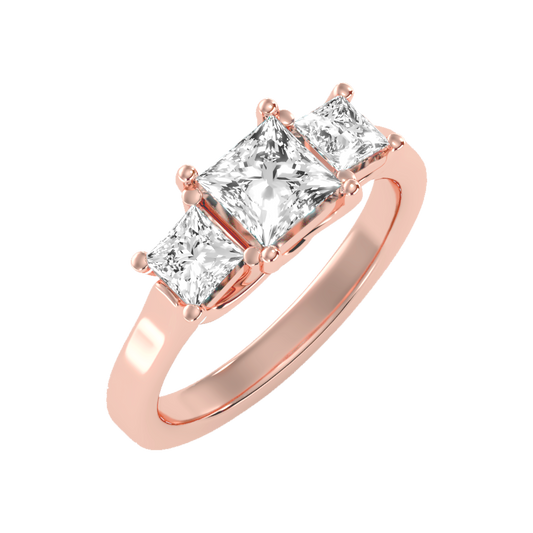Sparkling Diamond Tri Stone Ring In 925 Sterling Silver - One