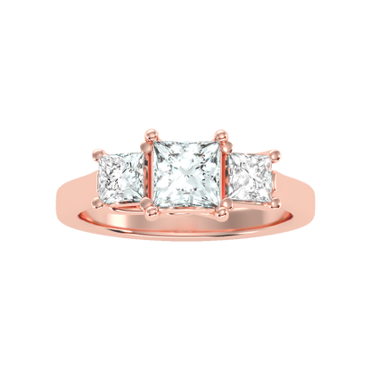 Sparkling Diamond Tri Stone Ring - Two