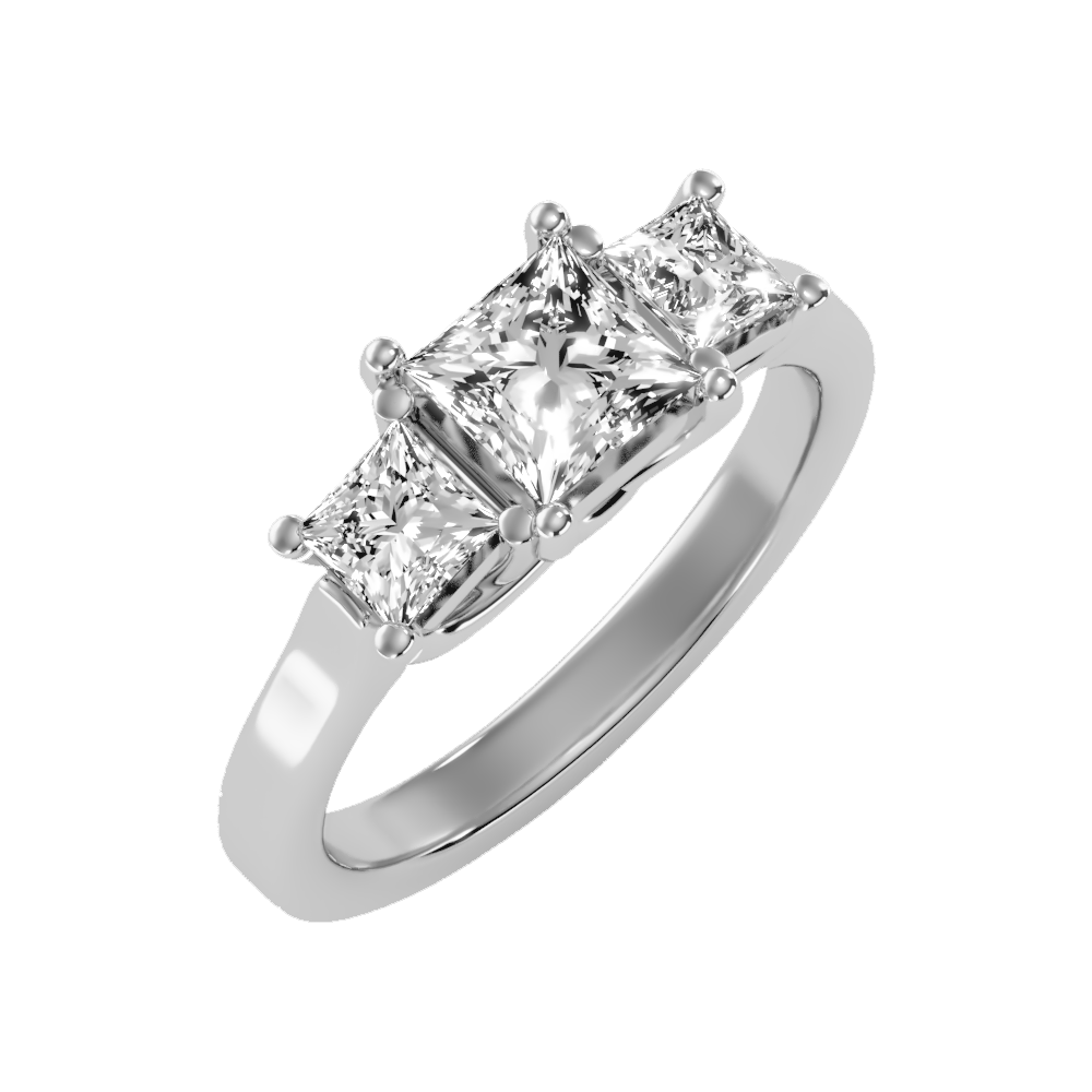 Sparkling Diamond Tri Stone Ring In 925 Sterling Silver - Five