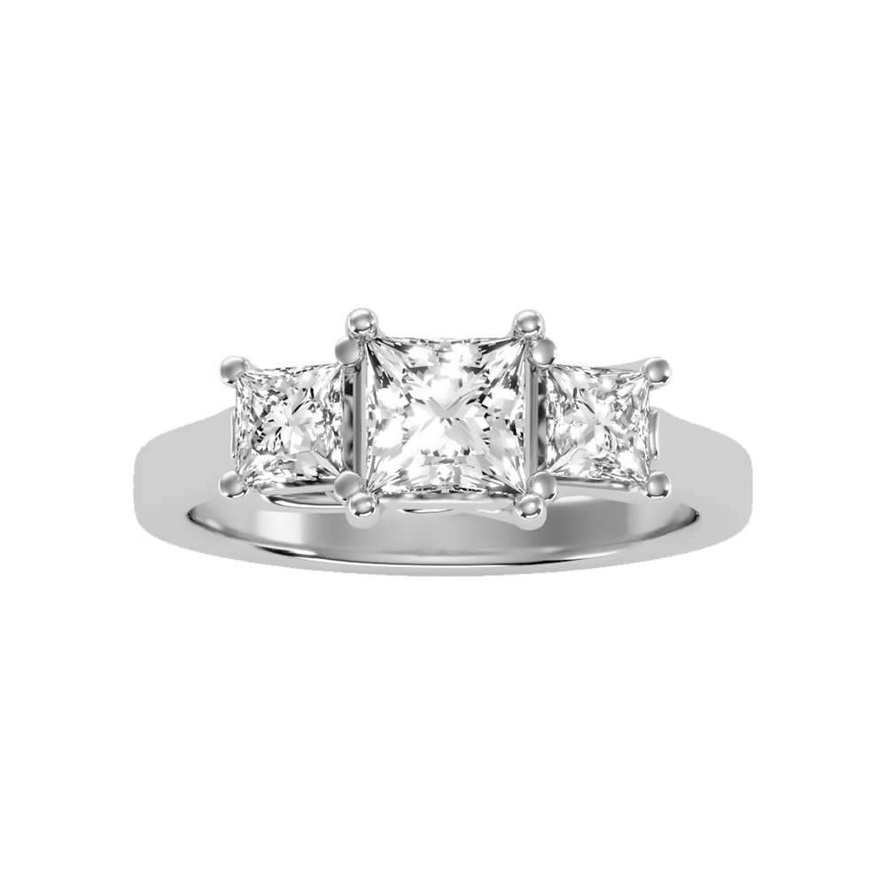 Sparkling Diamond Tri Stone Ring In 925 Sterling Silver - Six