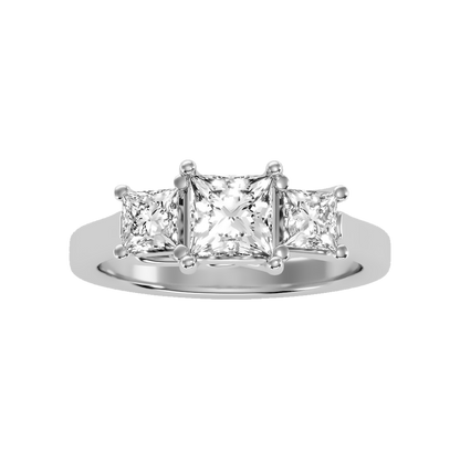 Sparkling Diamond Tri Stone Ring In 925 Sterling Silver - Six