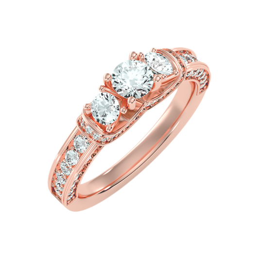 Sumptuous Three Stone Diamond Engagement Ring In 925 Sterling Silver - One