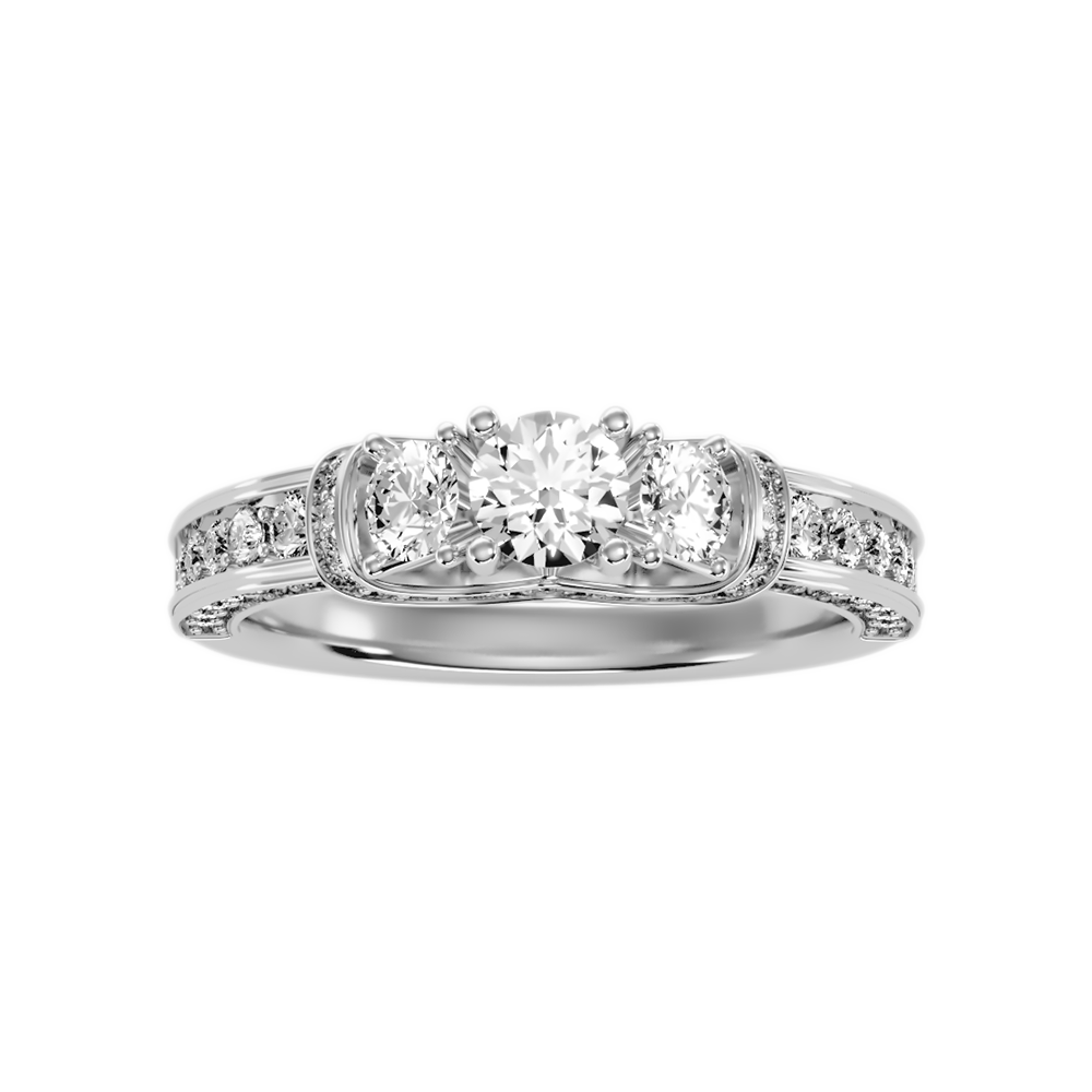 Sumptuous Three Stone Diamond Engagement Ring In 925 Sterling Silver - Six