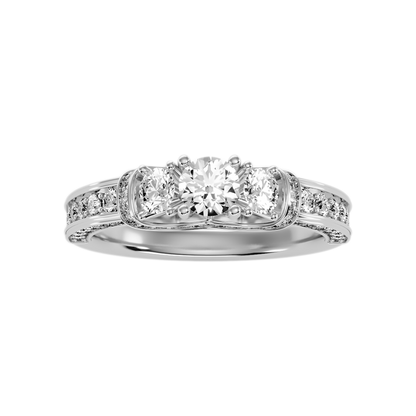Sumptuous Three Stone Diamond Engagement Ring In 925 Sterling Silver - Six