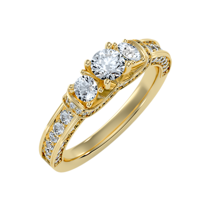 Sumptuous Three Stone Diamond Engagement Ring In 925 Sterling Silver - Nine