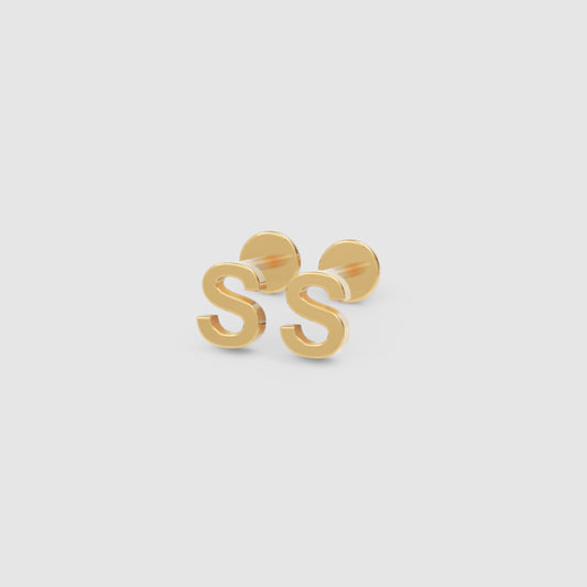 Gold Letter S Initial Stud Earrings