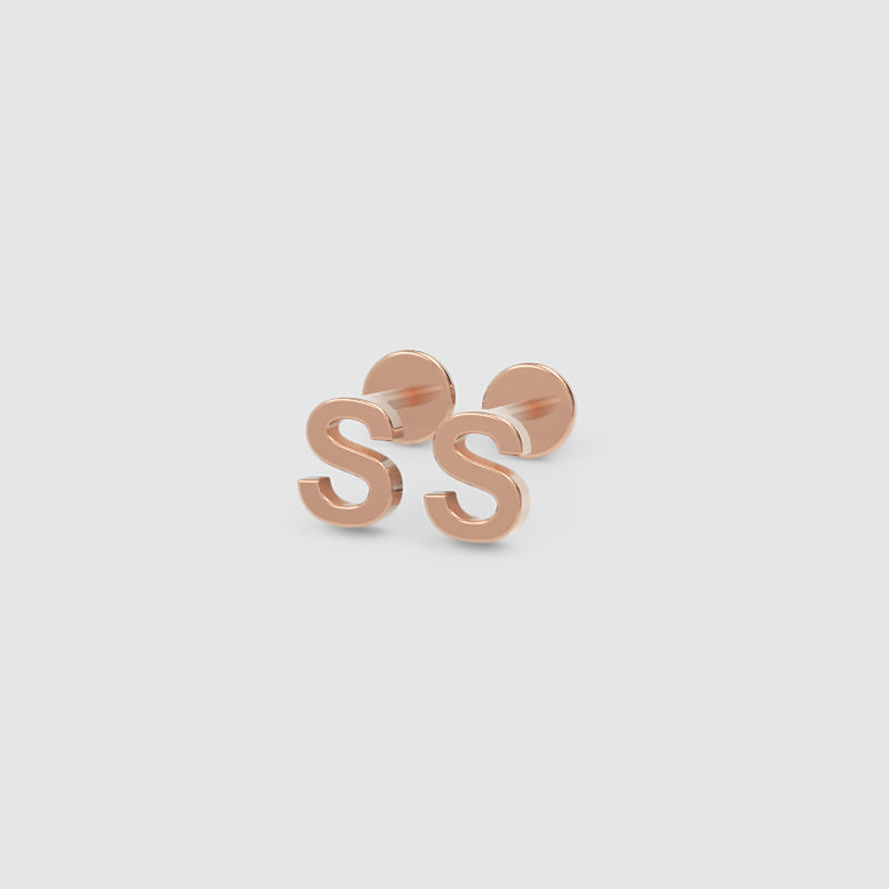 Gold Letter S Initial Stud Earrings - Three