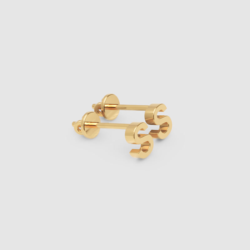 Gold Letter S Initial Stud Earrings - Five
