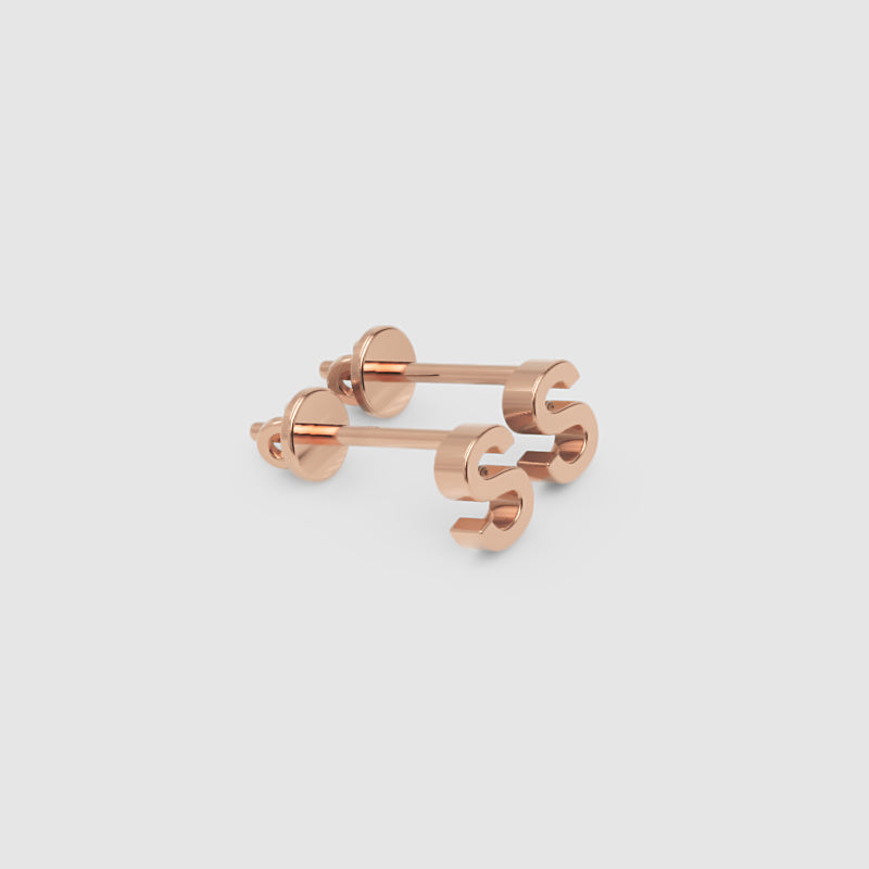 Gold Letter S Initial Stud Earrings - Six