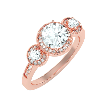 Three Round Diamond Shaped Ring In 925 Sterling Silver - Ten