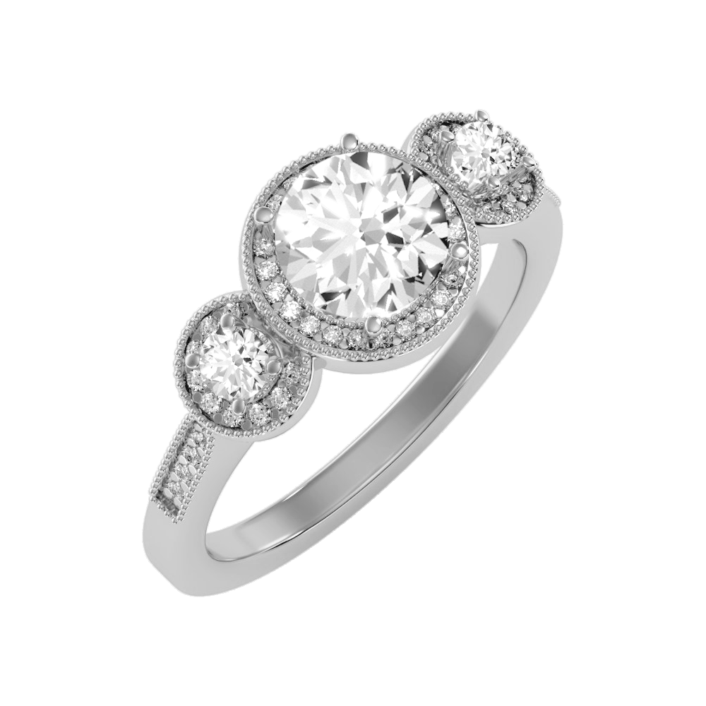 Three Round Diamond Shaped Ring In 925 Sterling Silver - Two