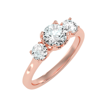 Trio Round Diamond Engagement Ring In 925 Sterling Silver - Ten