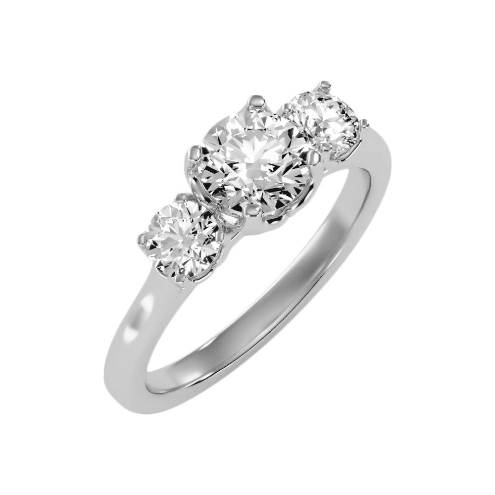 Trio Round Diamond Engagement Ring In 925 Sterling Silver - Two