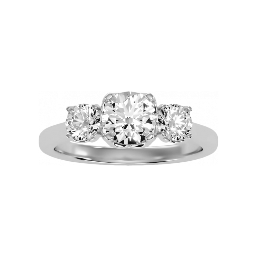 Trio Round Diamond Engagement Ring In 925 Sterling Silver - Four