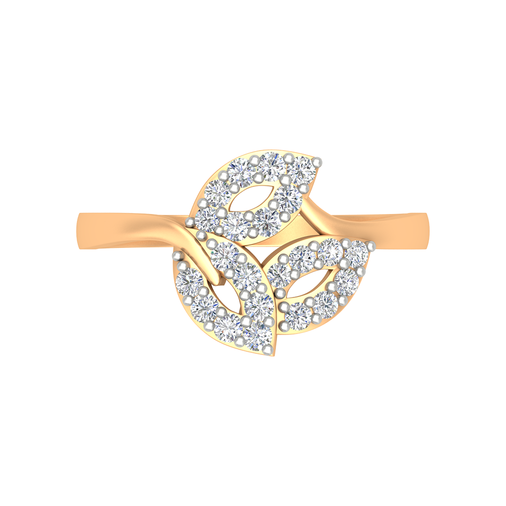 Tri Leaves Diamond Ring In 925 Sterling Silver - Ten