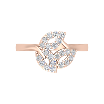 Tri Leaves Diamond Ring In 925 Sterling Silver - Two