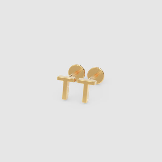 14K Gold Letter T Initial Stud Earrings