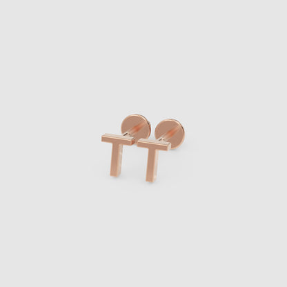 14K Gold Letter T Initial Stud Earrings