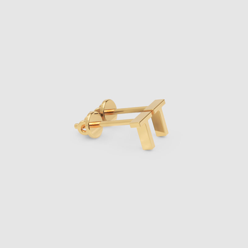 14K Gold Letter T Initial Stud Earrings