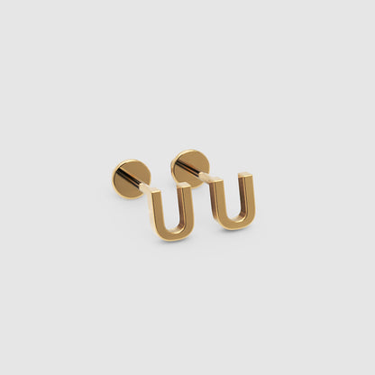 Gold Letter U Initial Stud Earrings - One
