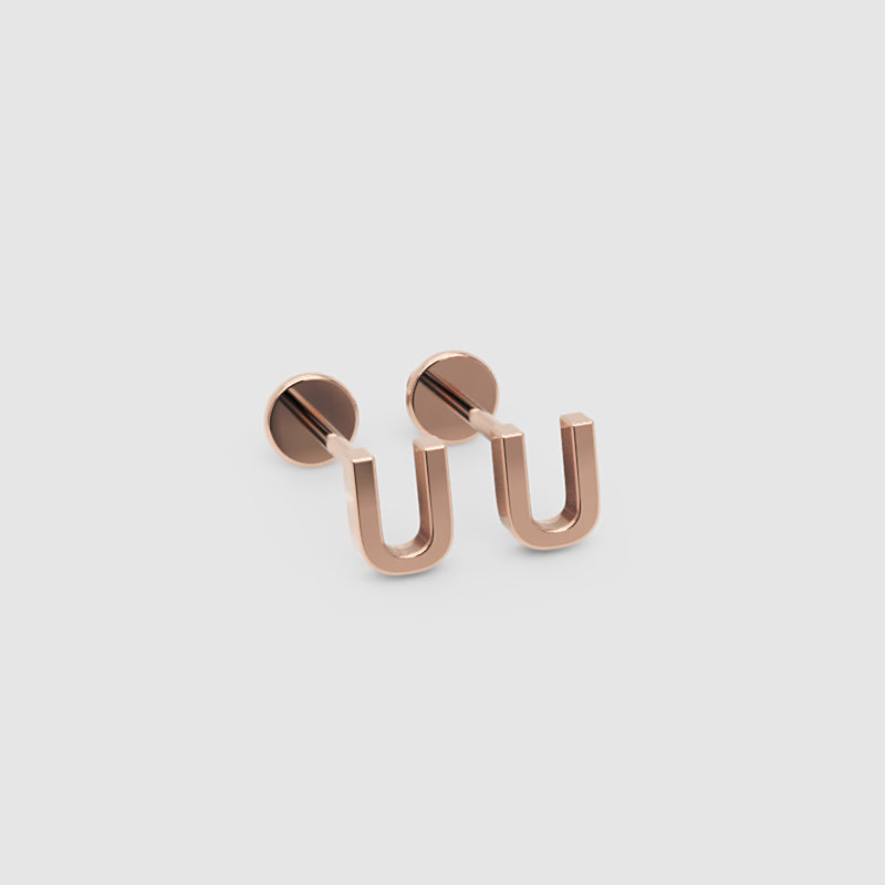 Gold Letter U Initial Stud Earrings - Three