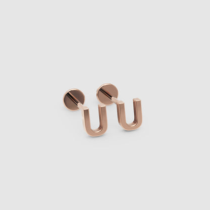 Gold Letter U Initial Stud Earrings - Three