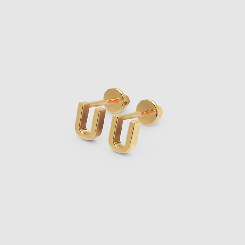 Gold Letter U Initial Stud Earrings - Five