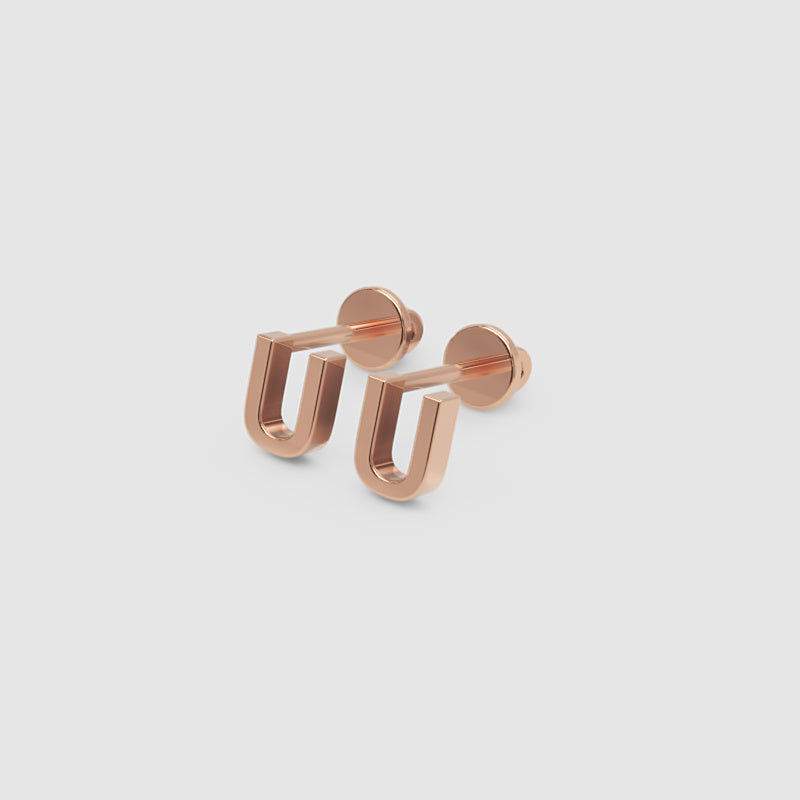 Gold Letter U Initial Stud Earrings - Six