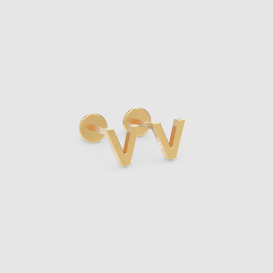 Gold Letter V Initial Stud Earrings