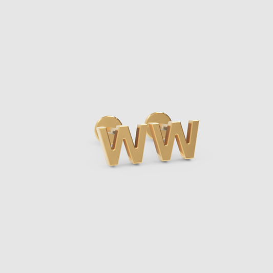 Gold Letter W Initial Stud Earrings
