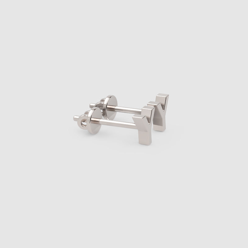 Gold Letter Y Initial Stud Earrings - Four