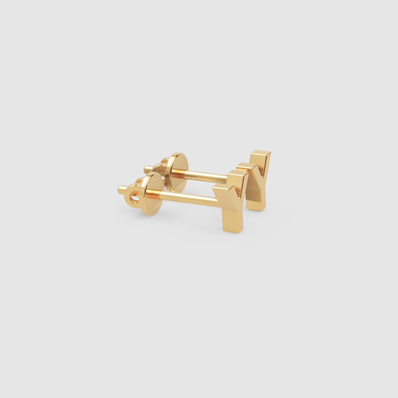 Gold Letter Y Initial Stud Earrings - Five